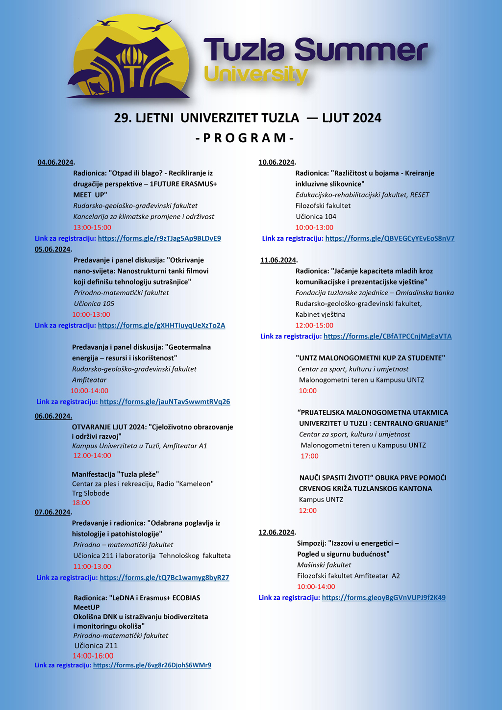 Univerzitet u Tuzli - PROGRAM 29. LJETNOG UNIVERZITETA - LJUT 2024