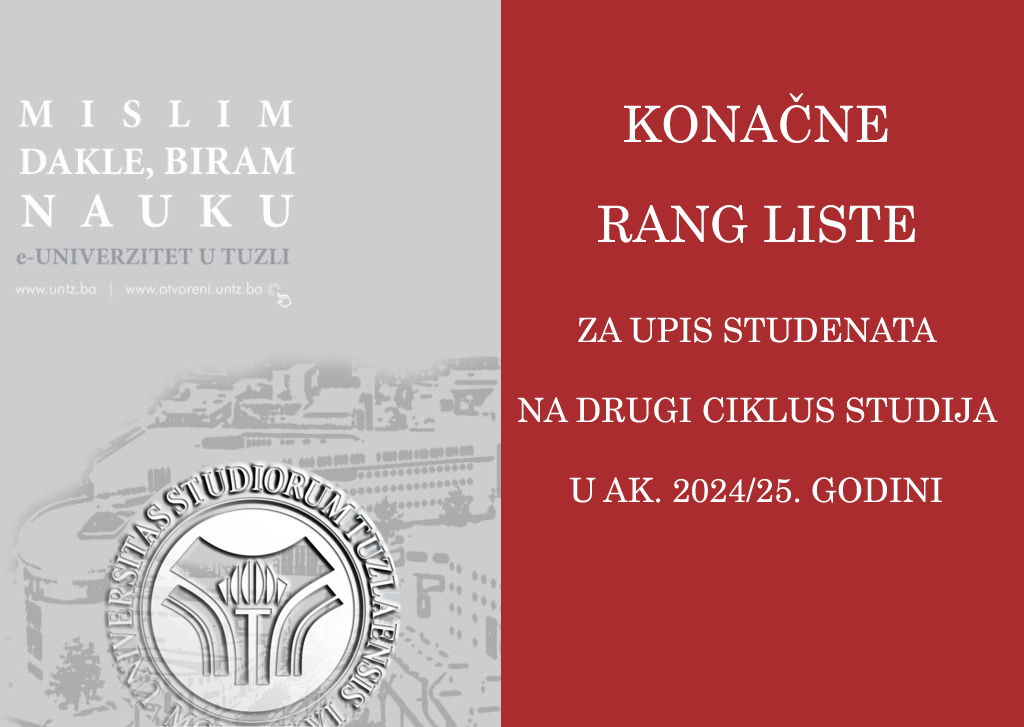 KONAČNE RANG LISTE ZA AKADEMSKU 2024/25. GODINU, II CIKLUS STUDIJA, I UPISNI ROK