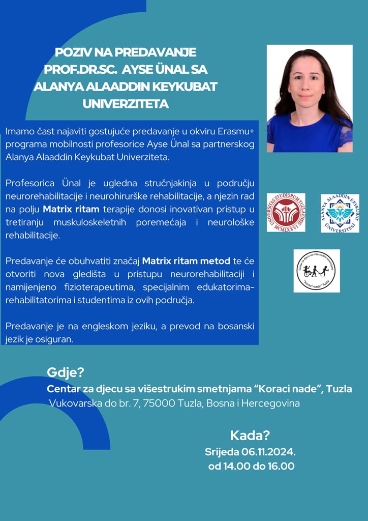 Univerzitet u Tuzli - Poziv na predavanje prof.dr.sc Ayse Ünal Alanya Alaaddin  Univerziteta 
