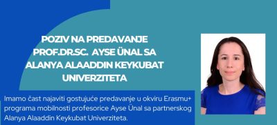 Univerzitet u Tuzli - Poziv na predavanje prof.dr.sc Ayse Ünal Alanya Alaaddin Univerziteta