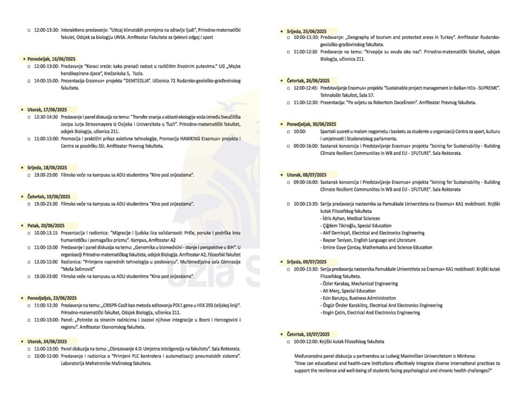 Univerzitet u Tuzli - PROGRAM 30. LJETNOG UNIVERZITETA TUZLA – LJUT 2025