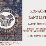 Univerzitet u Tuzli - Konačne rang liste za upis studenata u prvi i integrisani prvi i drugi ciklus studija u ak. 2025/26. godini