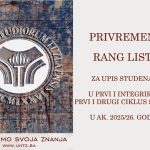 Univerzitet u Tuzli - Privremene rang liste za upis studenata u prvi i integrisani prvi i drugi ciklus studija u ak. 2025/26. godini