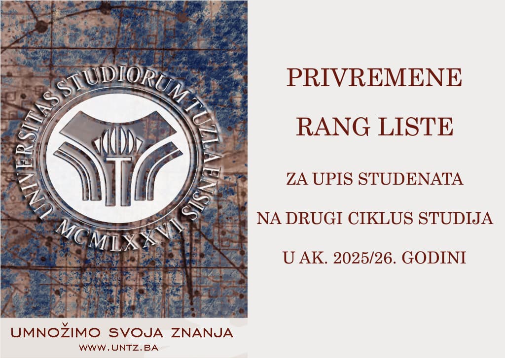 PRIVREMENE RANG LISTE ZA AKADEMSKU 2025/26. GODINU, II CIKLUS STUDIJA, I UPISNI ROK