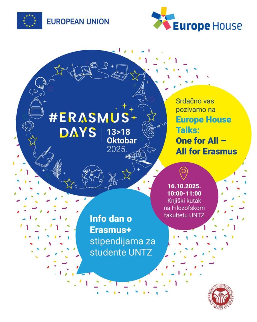 Info dan o Erasmus+ stipendijama za studente UNTZ "Europe House Talks: One for All – All for Erasmus"