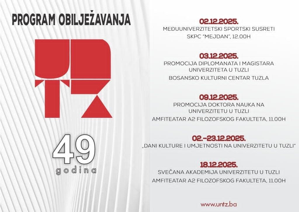 UNIVERZITET U TUZLI OBILJEŽAVA 49 GODINA POSTOJANJA I RADA